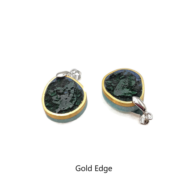 Malachite Silver/Gold Plated Edge Blue Oval Pendant Size 21x28mm Sold Per Piece
