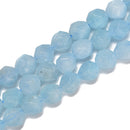 Natural Blue Aquamarine Faceted Star Cut Beads Size 8mm 15.5'' Strand