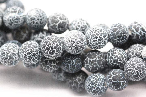 black fire agate Crackled matte round beads 