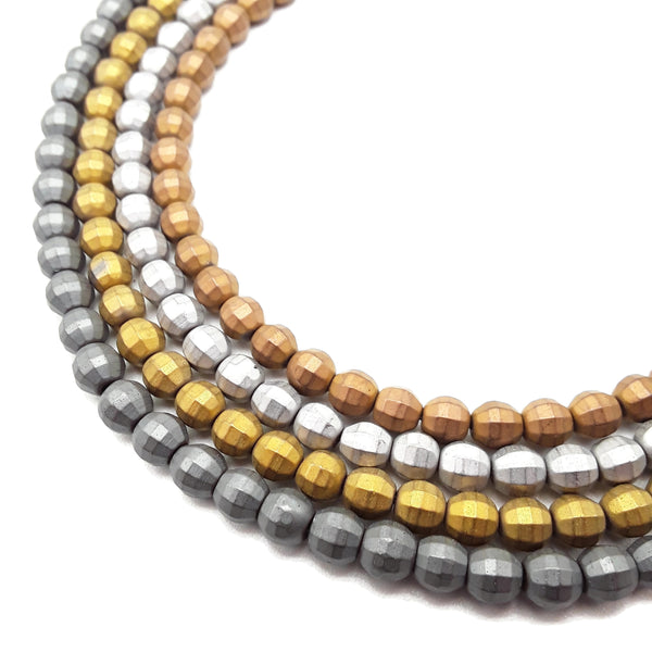 Gray/Gold/Silver/Copper Hematite Matte Faceted Round Beads 6mm 15.5" Strand
