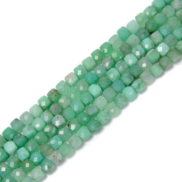 Natural Chrysoprase Faceted Cube Beads Size 4mm 15.5'' Strand