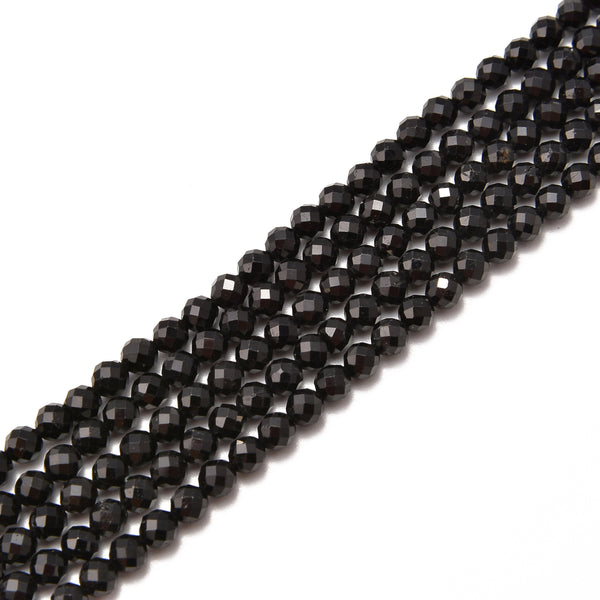Black Tourmaline Faceted Round Beads 2mm 3mm 4mm 5mm 15.5" Strand