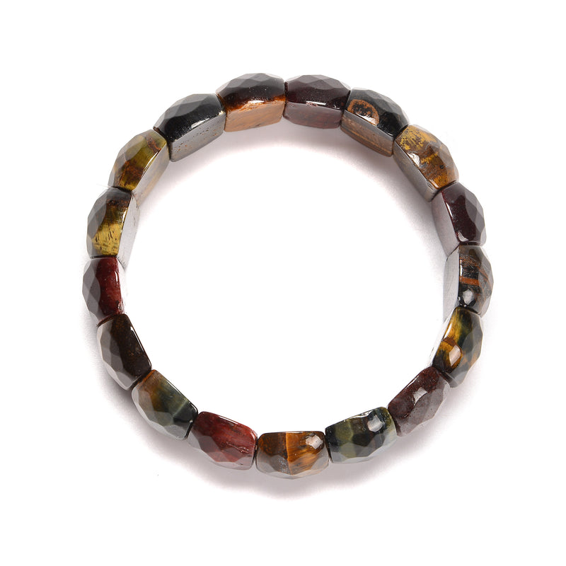 Multi Color Tiger Eye Faceted Rectangle Bracelet Beads Size 12x20mm 7.5'' Length