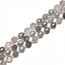 Cloudy Gray Quartz Prism Cut Double Point Faceted Round Beads 9x10mm 15.5'' Strand