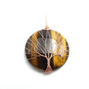 yellow Tiger's eye tree pendant copper wire wrap round