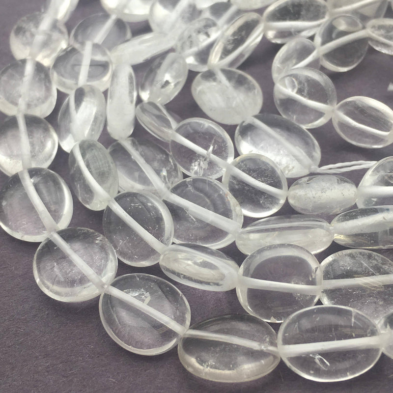 clear quartz smooth irregular flat oval beads