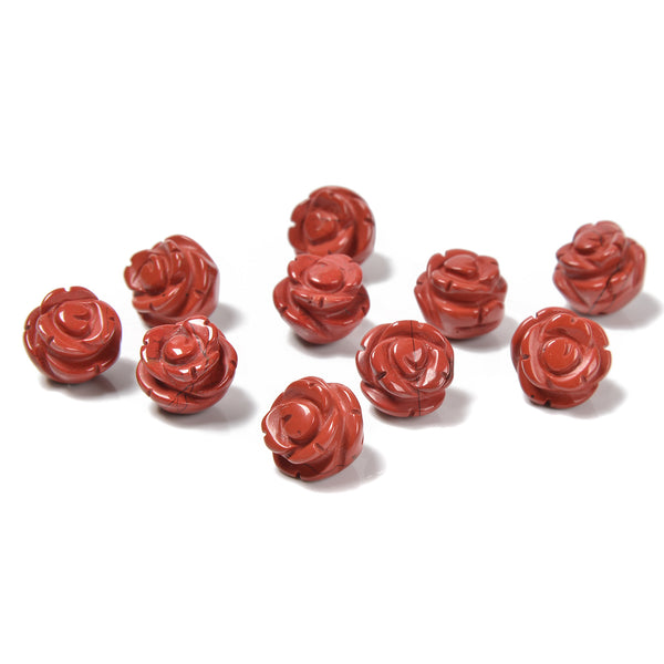 Red Jasper Hand Carved Rose Flower Gemstone Beads 10mm 12mm 10pcs Per Strand