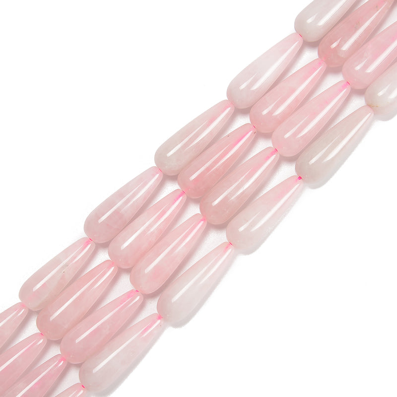 Rose Quartz Smooth Full Teardrop Beads Size 10x30mm 15.5'' Strand