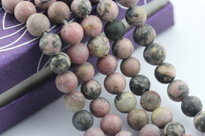 large hole rhodonite matte round beads