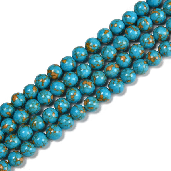 Blue Magnesite Turquoise Yellow Matrix Smooth Round Beads 6mm 8mm 10mm 15.5" Strand