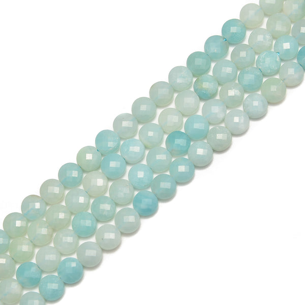 Blue Green Amazonite Faceted Flat Coin Shape Beads 6mm 15.5" Strand