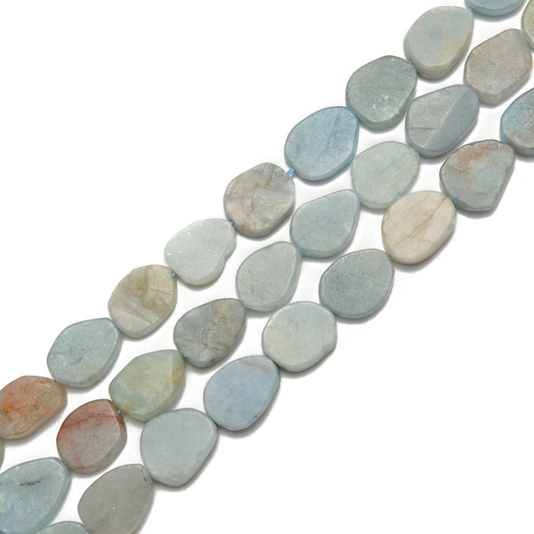 Aquamarine Flat Irregular Teadrop Matte Beads Size Approx 15x20mm 15.5" Strand