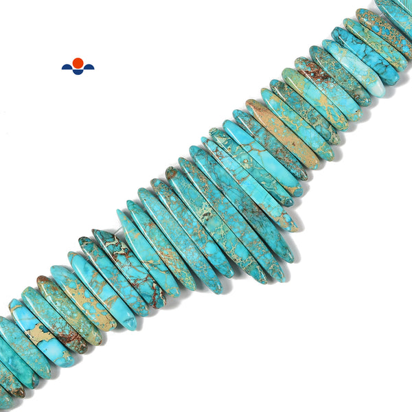 Light Blue Sea Sediment Jasper Graduated Slab Slice Stick Points Beads 15-50mm 15.5'' Strand