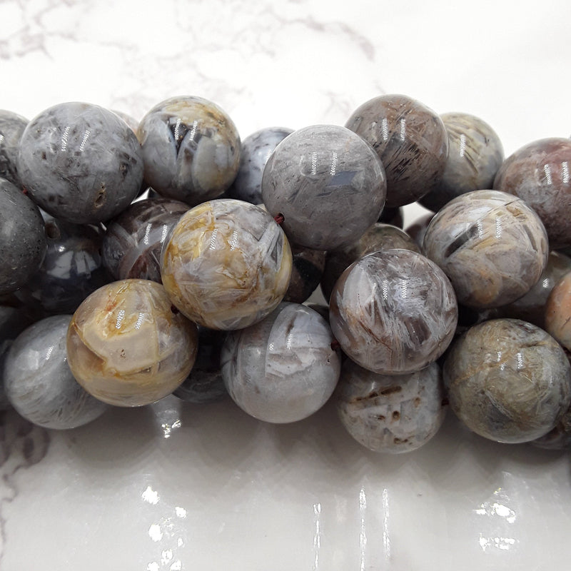 large natural bamboo leaf agate smooth round beads