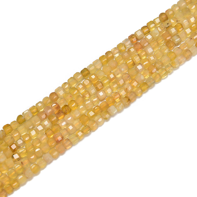 Natural Yellow Opal Faceted Cube Beads Size Strand