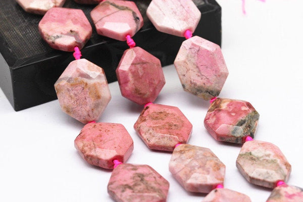 rhodochrosite rectangle slice faceted octagon beads