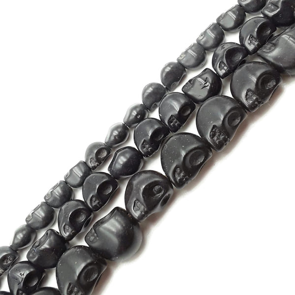 Black Howlite Turquoise Skull Beads 6x8mm 8x10mm 10x12mm 15.5" Strand