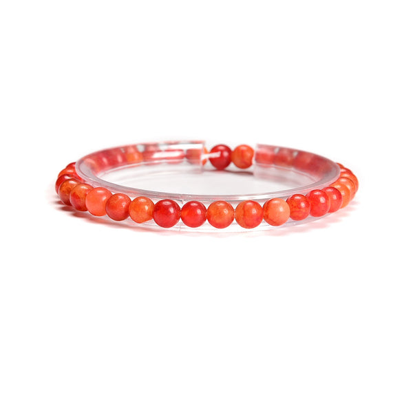 Dark Orange Dyed Jade Smooth Round Elastic Bracelet Beads Size 5mm 7.5'' Length