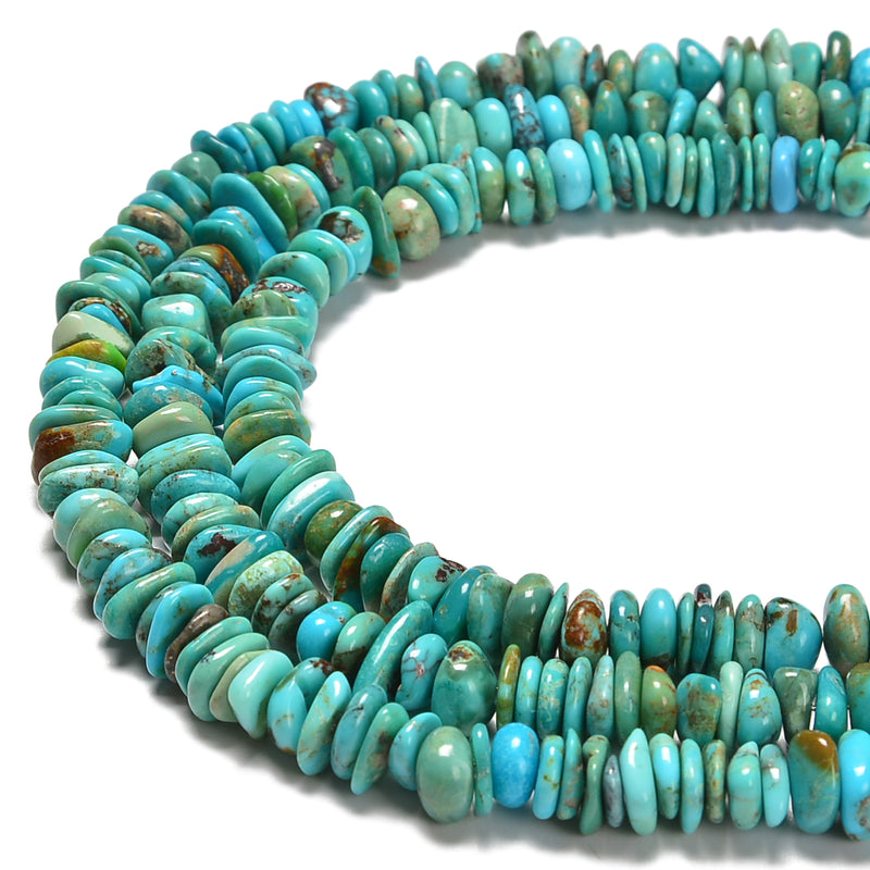 Natural Genuine Blue Turquoise Chips Disc Beads Size 8-10mm 15.5'' Strand