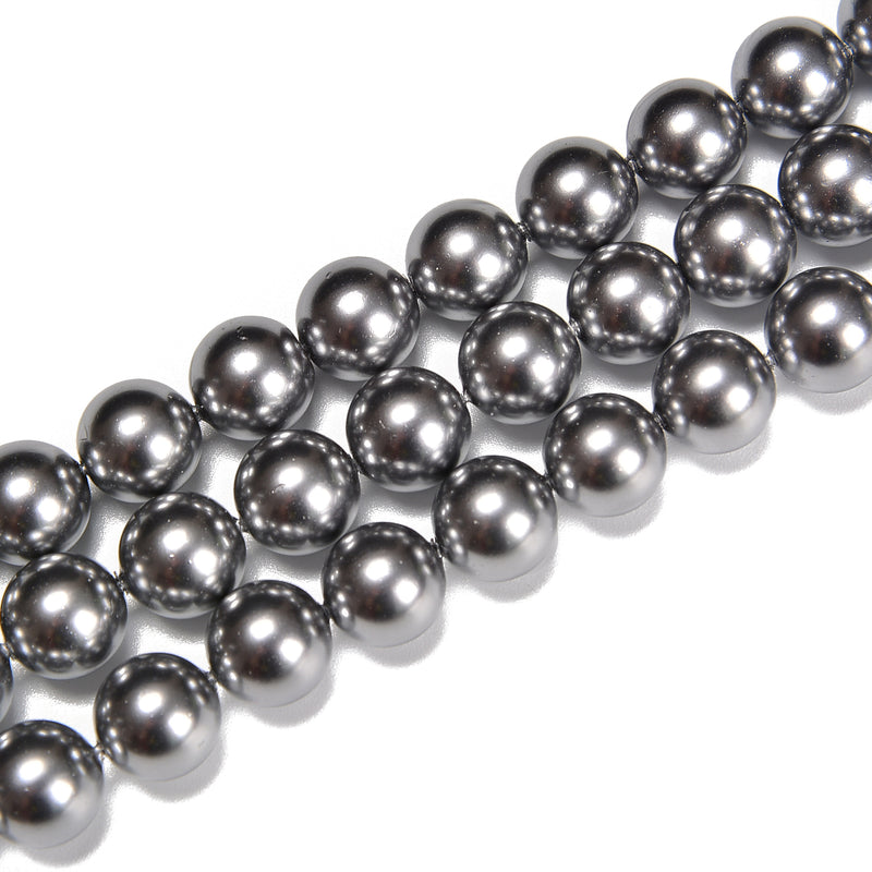 Gray Shell Pearl Smooth Round Beads Size 4mm 6mm 8mm 10mm 15.5" Strand