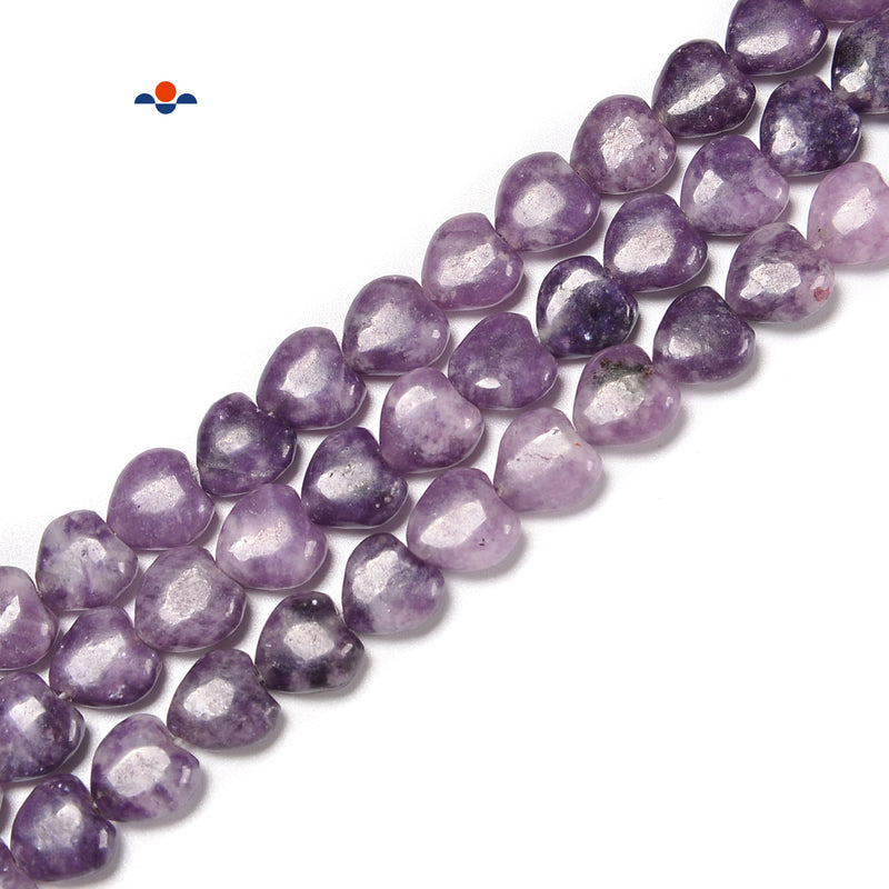 Lepidolite Heart Shape Beads Size 8mm 10mm 12mm 15.5'' Strand
