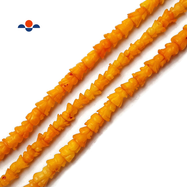 Orange Yellow Bamboo Coral Hand Carved Flower Beads Size 7x7mm 15.5'' Strand