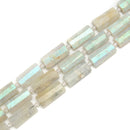 Coated White Moonstone Faceted Rectangle Cylinder Beads Size14x28mm 15.5''Strand