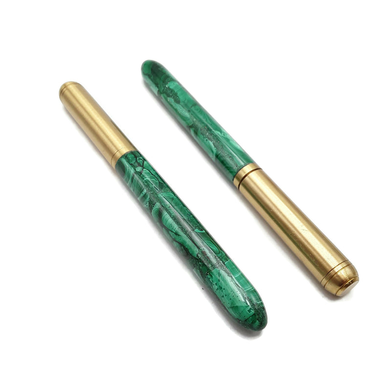 Handmade Natural Malachite Stone Green & Gold Ball Point Writing Pen Sold By PC