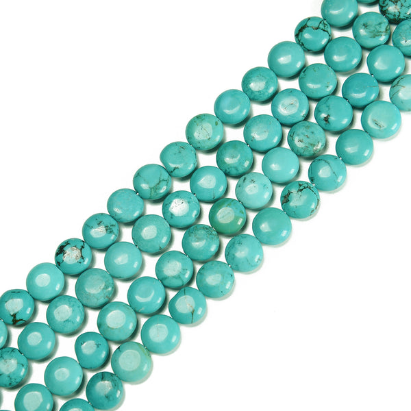 Blue Green Turquoise Smooth Round Coin Beads Size 12mm 14mm 15.5'' Strand