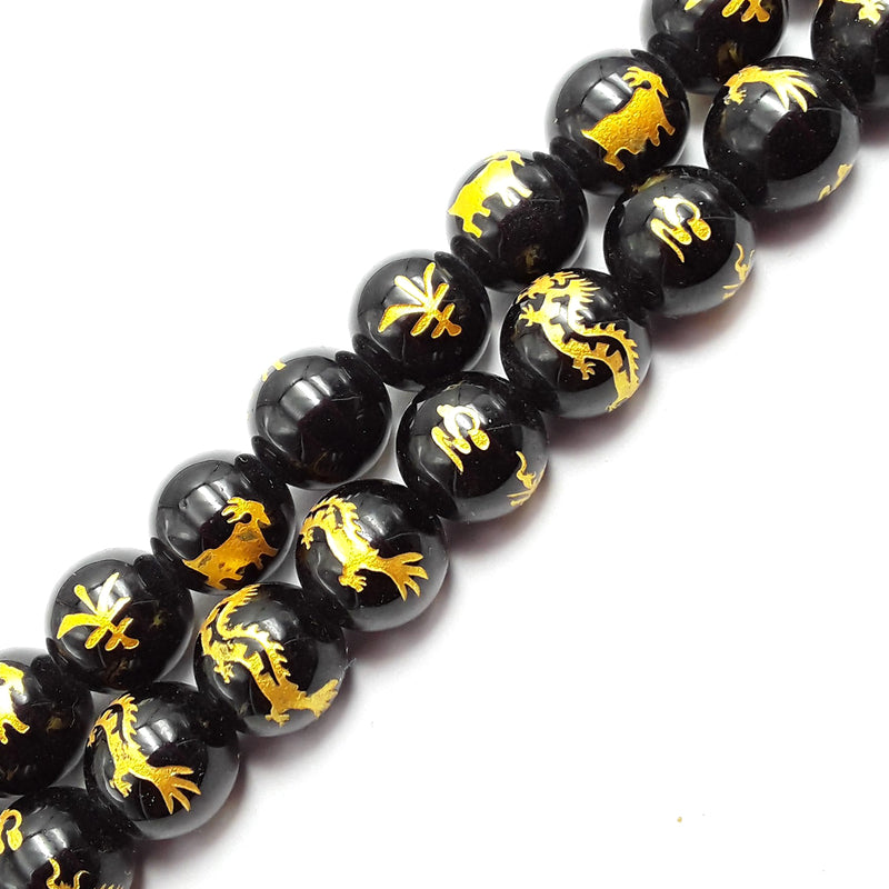 black onyx chinese zodiac symbols smooth round beads