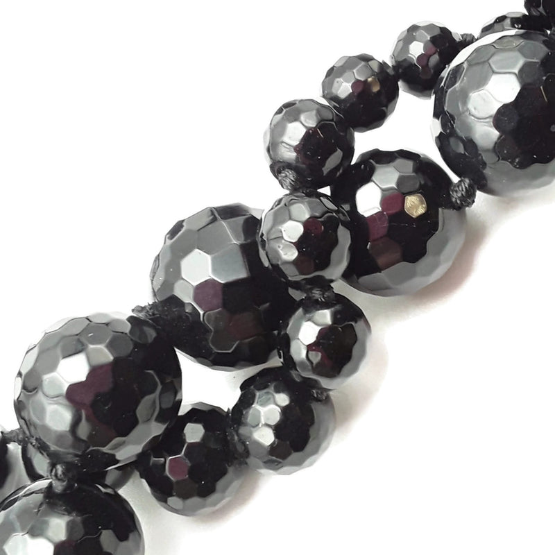 Black Onyx Graduated Faceted Round Beads 6-14mm 8-18mm 14x24mm 15.5" Strand