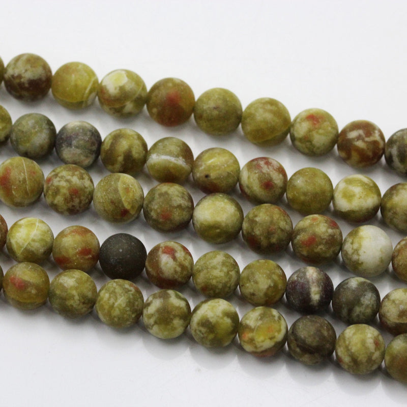 russian red green serpentine matte round beads