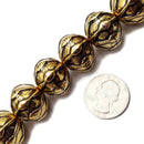 Vintage Acrylic Antique Etched Gold Oval Round Beads 18x20mm 15.5" Strand