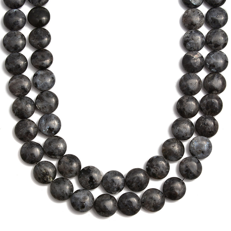 Larvikite Labradorite Flat Round Coin Beads Size 14mm 20mm 15.5'' Strand