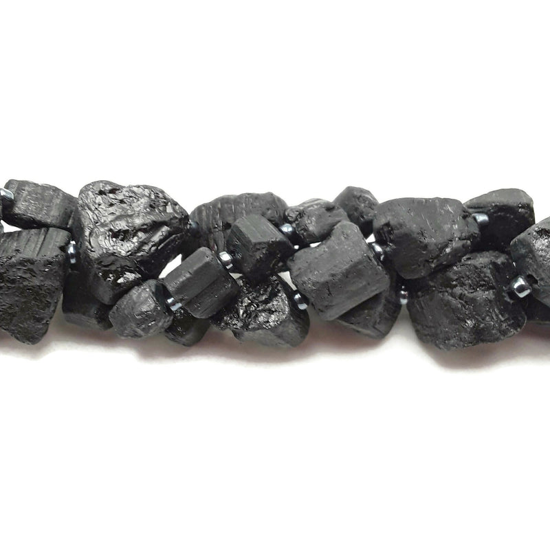 Black Tourmaline Rough Nugget Chunk Beads 10mm 15mm 18mm 15.5'' Strand