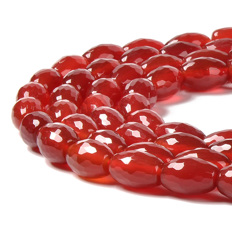 Natural Carnelian Faceted Rice Shape Beads Size 8x12mm 15.5'' Strand