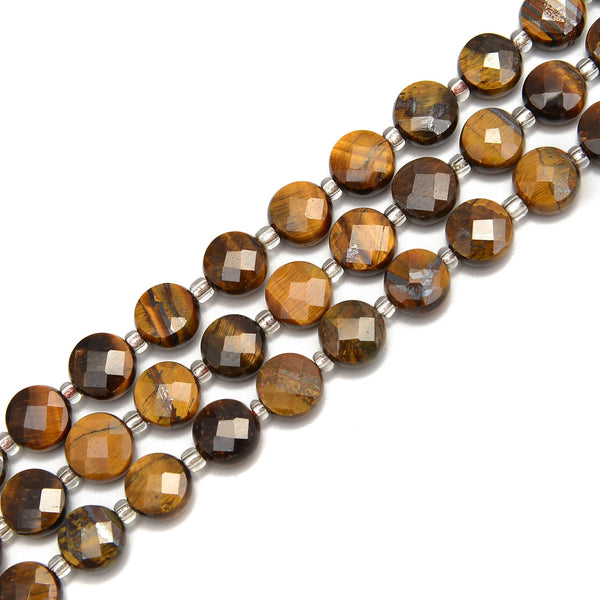Yellow Tiger's Eye Faceted Flat Round Coin Beads Size 8mm 15.5" Strand