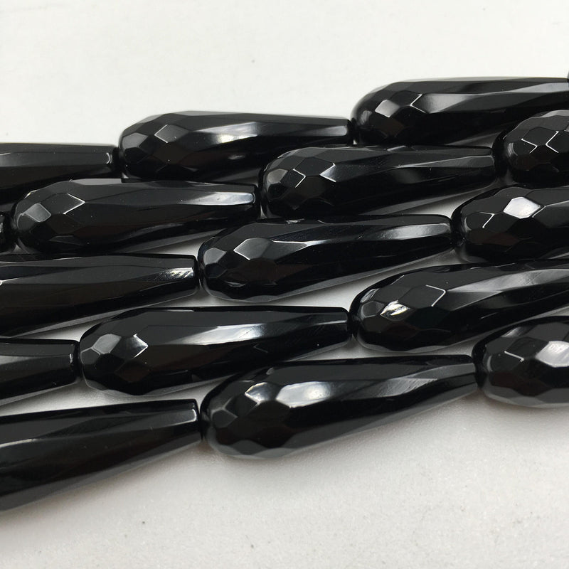 black onyx faceted teardrop beads