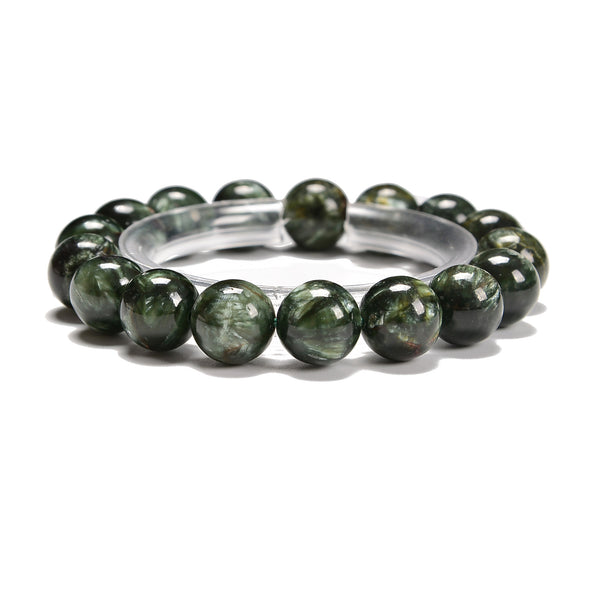 Seraphinite Smooth Round Beaded Bracelet Beads Size 10mm - 14mm 7.5 '' Length