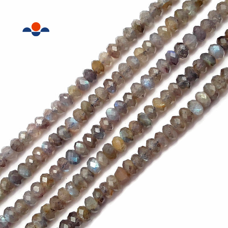 Dark Gray Labradorite Faceted Rondelle Beads 4x6mm 15.5" Strand