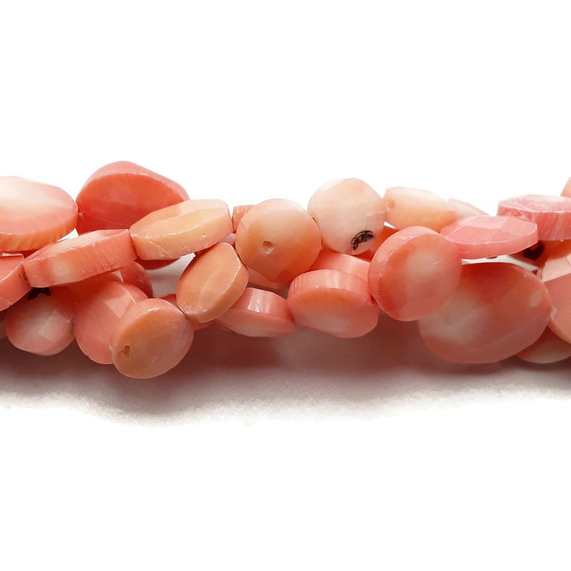 Pink Bamboo Coral Faceted Coin Beads Size 8mm 10mm 12mm 14mm 15.5" Strand