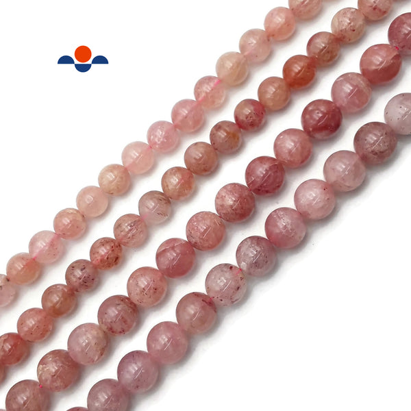 Pink Strawberry Quartz Smooth Round Beads Size 12mm 14mm 15.5" Strand