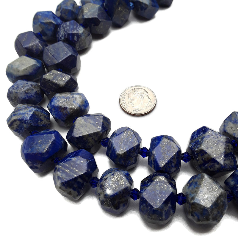 Natural Lapis Lazuli Faceted Nugget Chunk Beads Approx 13x20mm 15.5" Strand