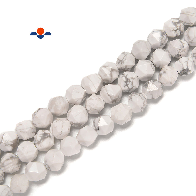Natural Howlite Faceted Star Cut Beads Size 8mm 15.5'' Strand