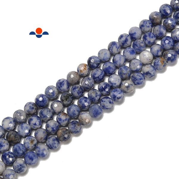 Natural Blue Spot Jasper Hard Cut Faceted Round Beads Size 6mm 15.5'' Strand