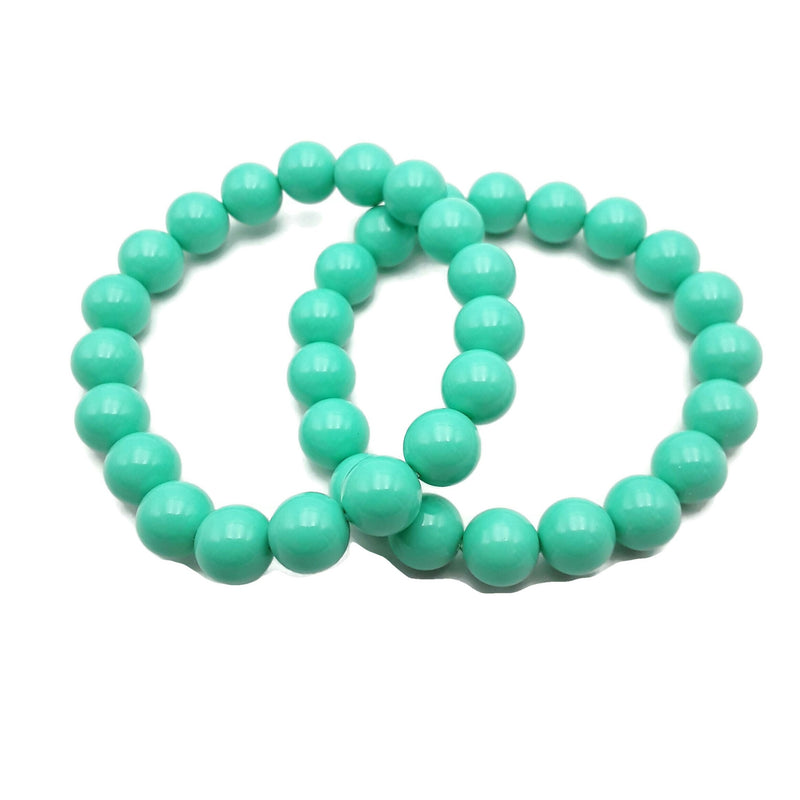 Blue Green Shell Pearl Bracelet Smooth Round Size 8mm 10mm 7.5" Length