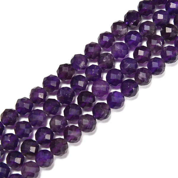 Natural Amethyst Hard Cut Faceted Round Beads Size 6mm 15.5'' Strand