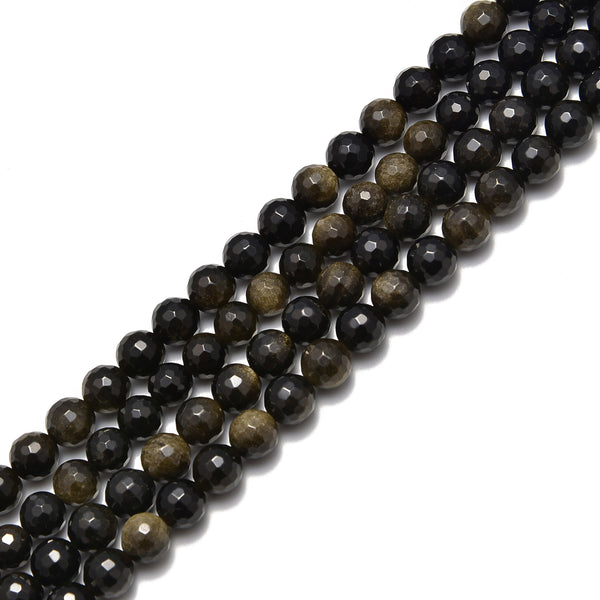 Natural Gold Sheen Obsidian Faceted Round Beads 6mm 8mm 10mm 15.5" Strand