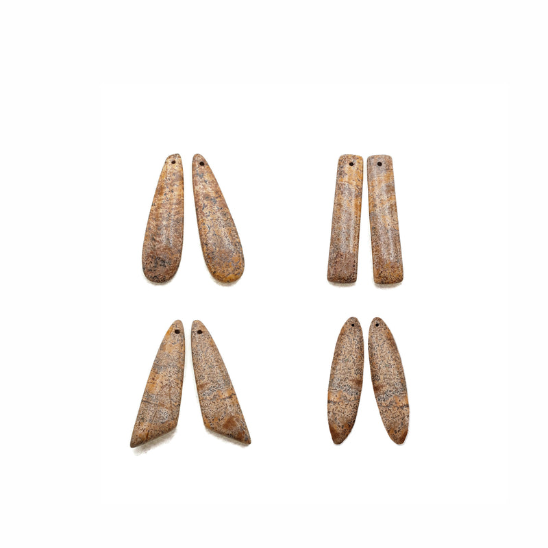 Picture Jasper Teardrop/Rectangle/Eye/Leaf Shape Pendant Earrings Sold Per Pair