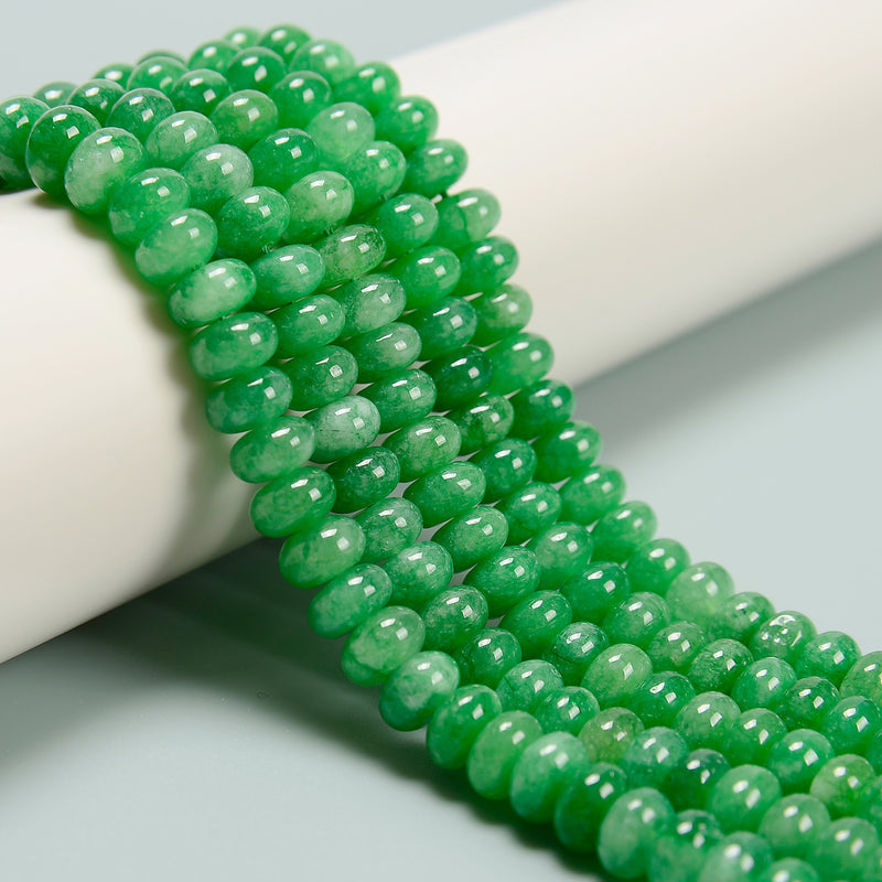 Emerald Green Color Dyed Jade Smooth Rondelle Beads Size 5x8mm 15.5'' Strand